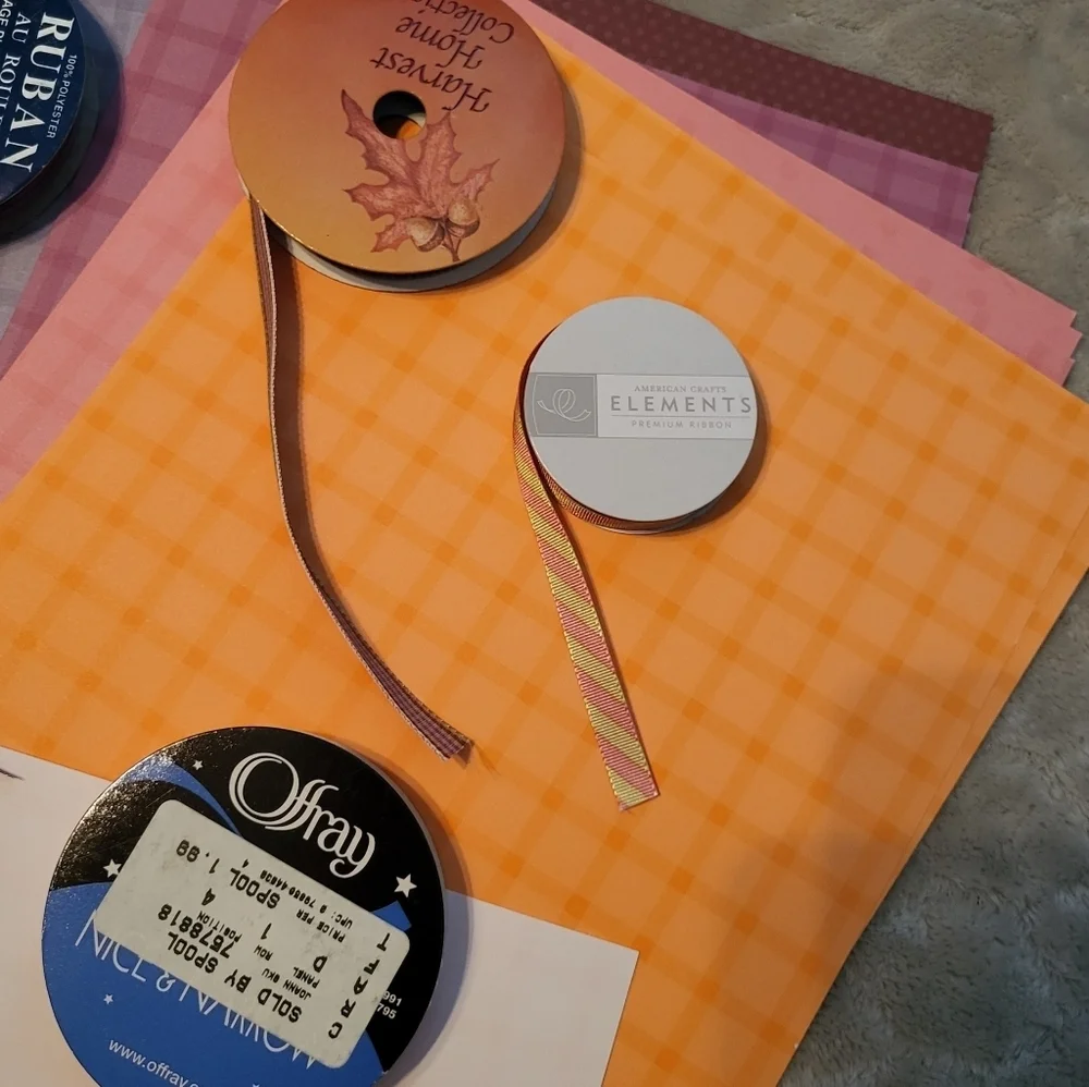 🩷 3/$15 20 Patterned Pieces Cardstock (8.5×11) & 7 Coordinating Ribbon Spools